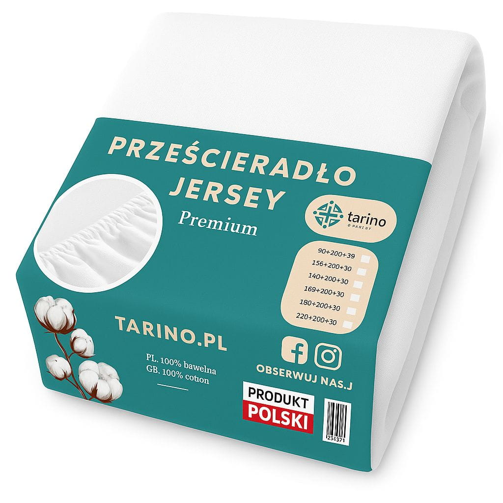 Prześcieradło z gumką JERSEY 160x200 POLSKIE GRUBE BIAŁE 160g bawełna czesana wysoki materac 30 cm